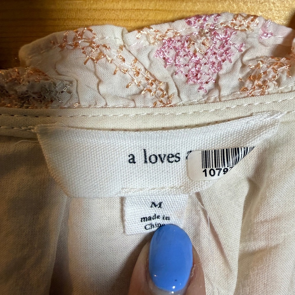 A Loves A Tiered Embroidered Mini Dress Womens Medium Pink Cottagecore Feminine - Picture 2 of 9